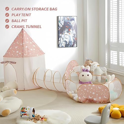 Miniatura 3 de Tienda de campaña 3 en 1 para niños con túnel, tienda de campaña desplegable con hoyos de bolas para niños pequeños y casa de juegos para interiores