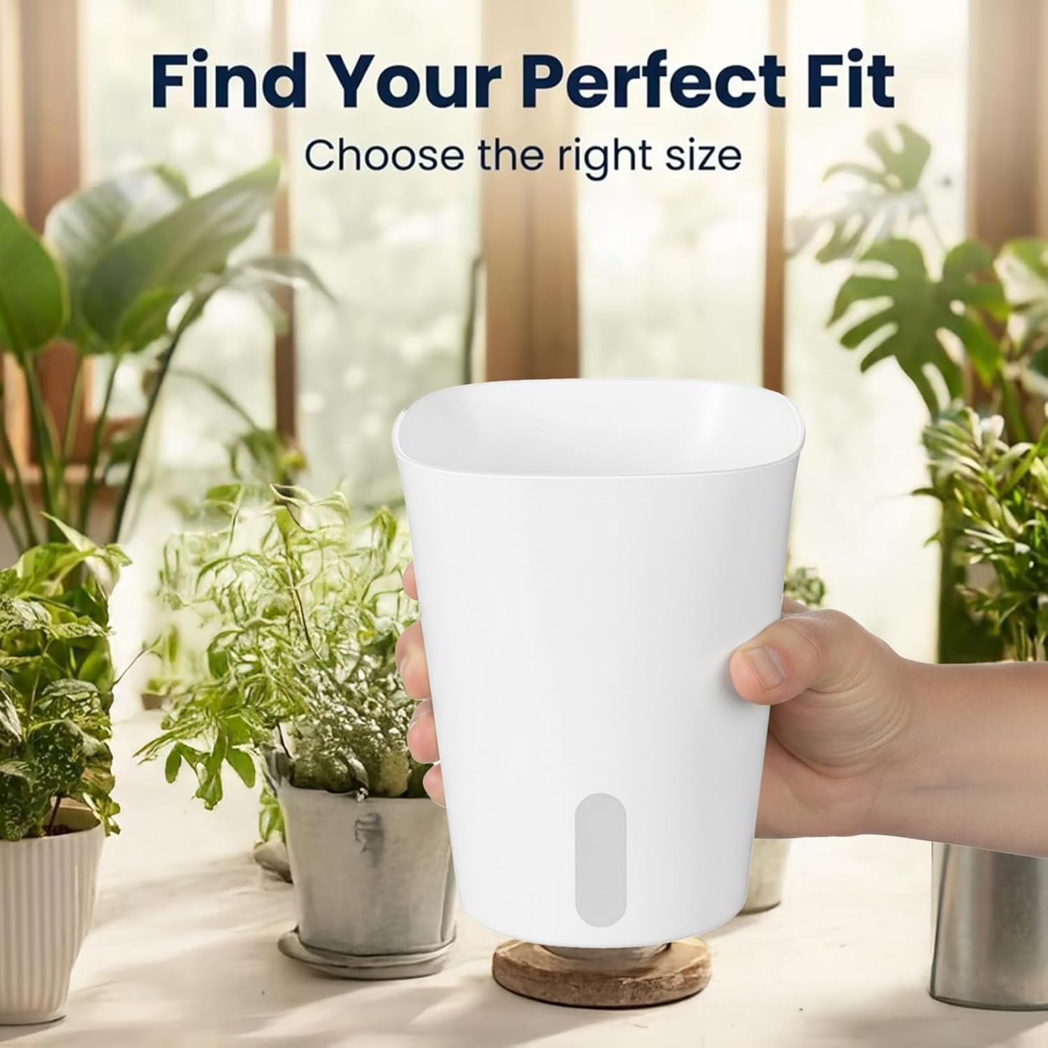 8 Pack 4" Self Watering Pots for Indoor Plants, Clear Inner Cup, Small White Plastic Planters, Water Level Indicator, Drainage Holes, Extra Wick, Cuttings, Seedlings, African Violets