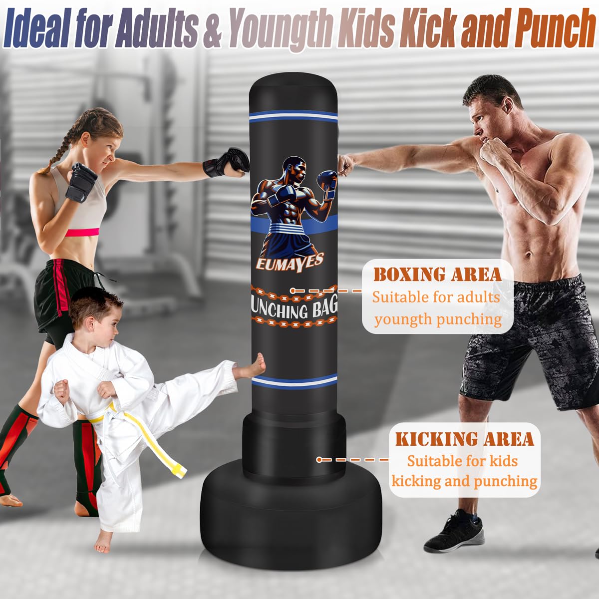 Saco de Boxeo con Soporte Adulto, 180cm Saco de Boxeo de Pie con Bomba de Aire eléctrica, Inflable Kickboxing Bolsa Independiente para Entrenamiento Taekwondo Muay Thai Principiantes