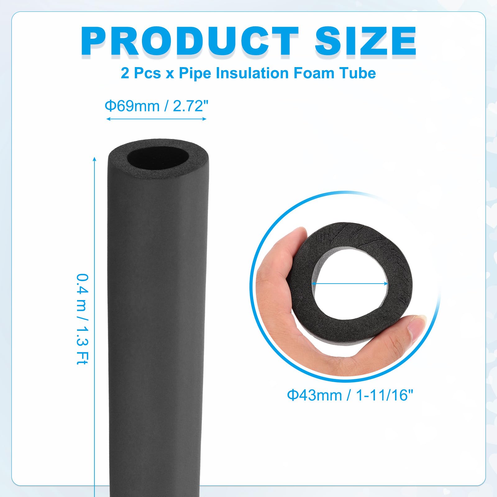 PATIKIL 1-11/16" (43mm) ID x 1.3Ft x 0.51" Pipe Insulation Foam Tube - Image 2