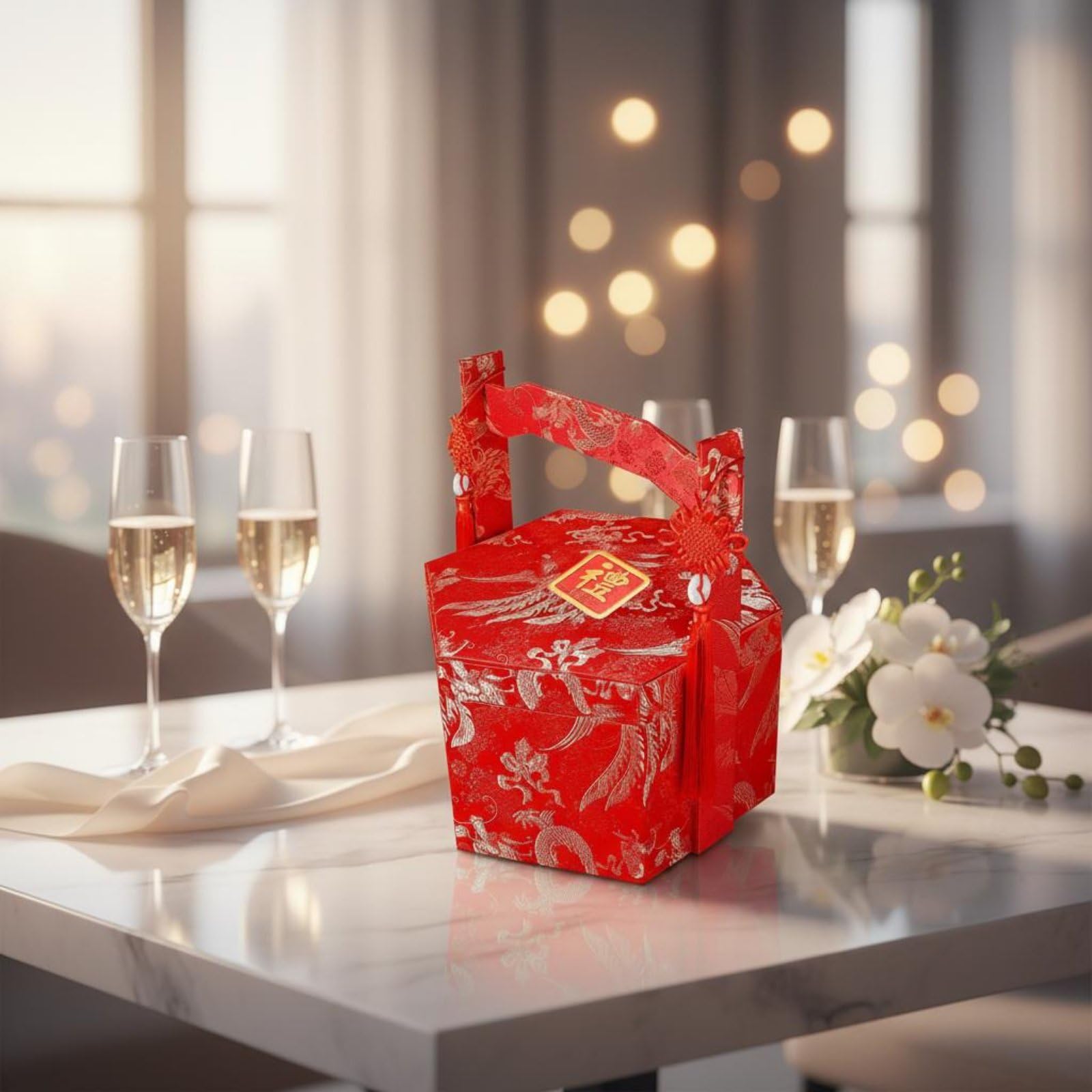 predolo Geldgeschenkbox edle Optik Brautgeschenk-Box dekorative Quaste rote Hochzeitsbox für Verlobung, Hochzeit, Hochzeitszeremonie, Geschenkbox Mit Dem Zeichen „Xi“ 喜