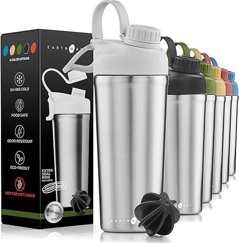 Earthmade Robust - Botella mezcladora de proteínas de acero inoxidable botella mezcladora aislada de 28 onzas para mezcla de proteínas que mantiene