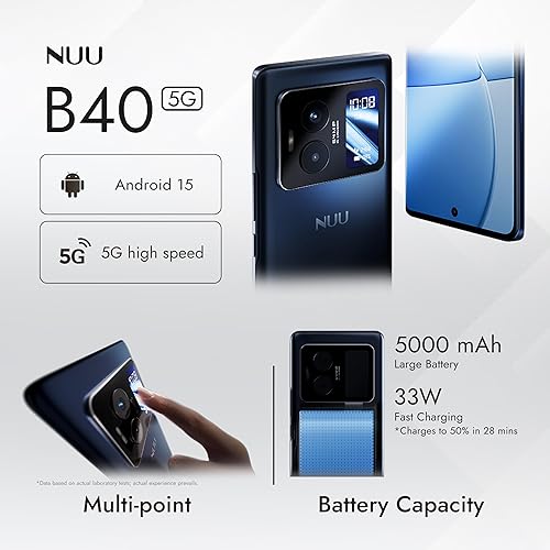 Vista 7 de NUU B40 5G, teléfono celular, desbloqueado, doble SIM, pantalla AMOLED dual, 120Hz, cámara de 64 MP, 8GB+256GB, Android 15, versión estadounidense