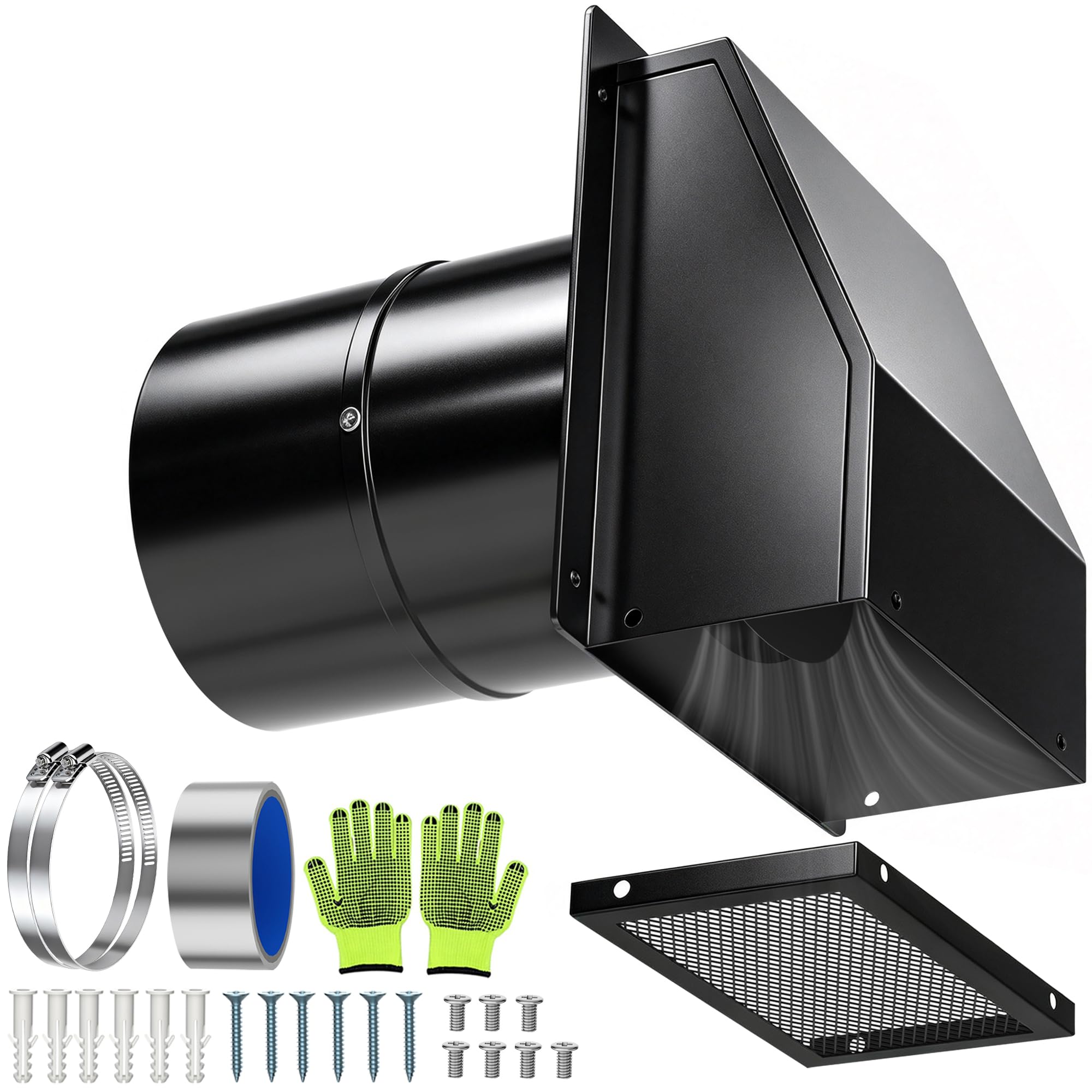 10 Inch Hooded Wall Vent Cover Outside with Removable Screen &amp; Damper,Black
