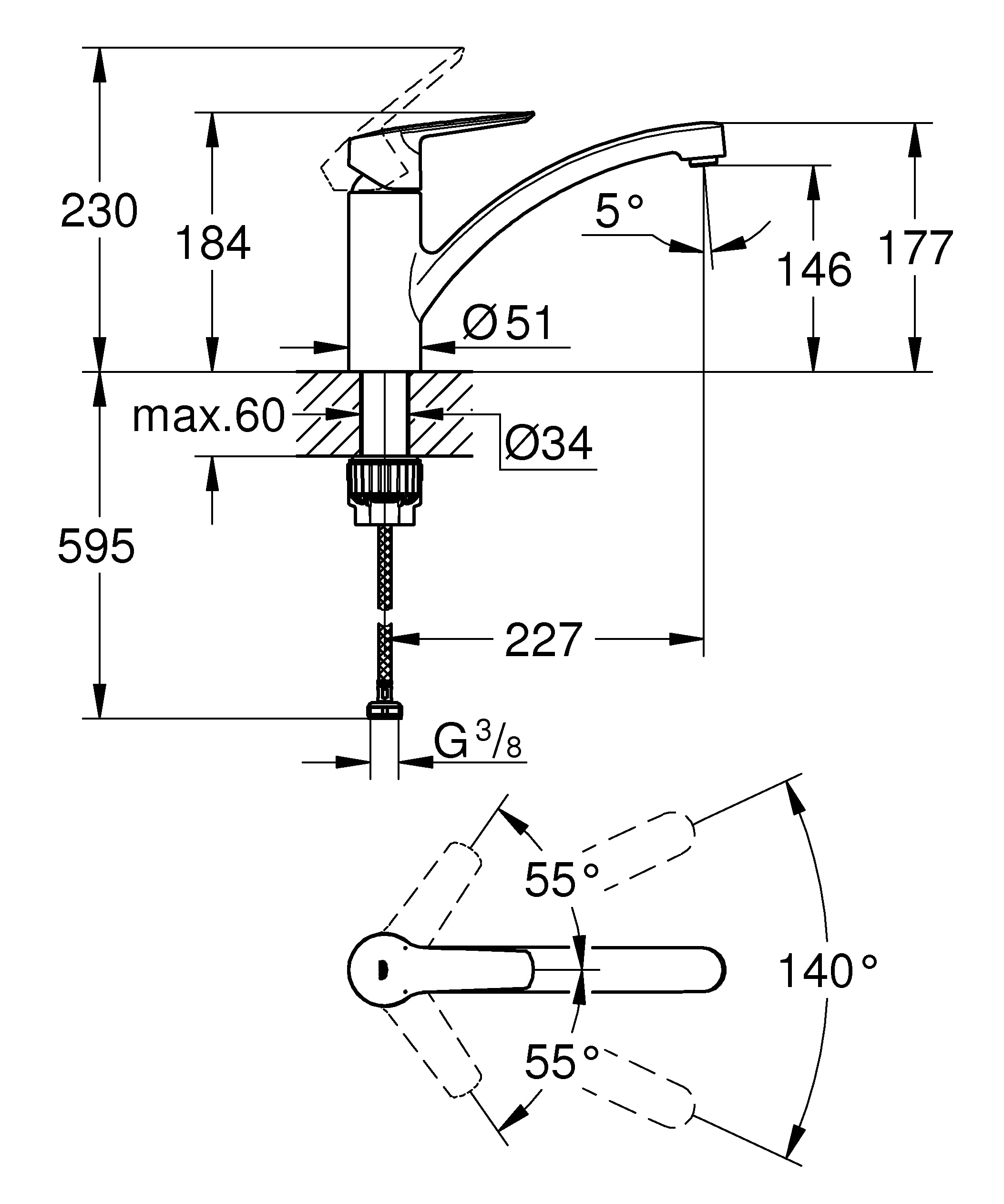 GROHE QUICKFIX Start Robinet de cuisine évier Start, rotation 140°, robinet de cuisine installation et nettoyage facile, chromé, 30530002 (Import Allemagne)