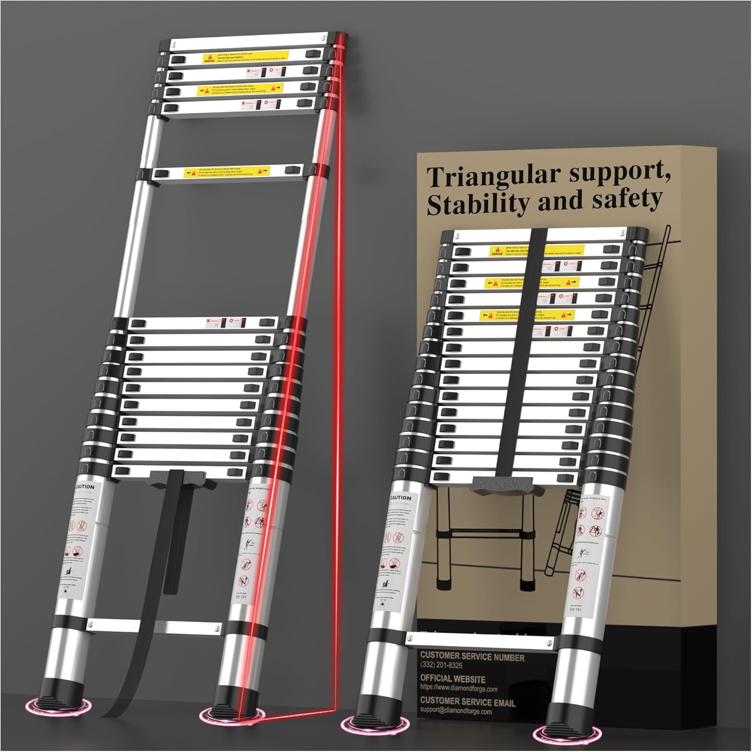 Telescoping Ladder Extension Telescopic Collapsible - 16.5 ft Aluminum