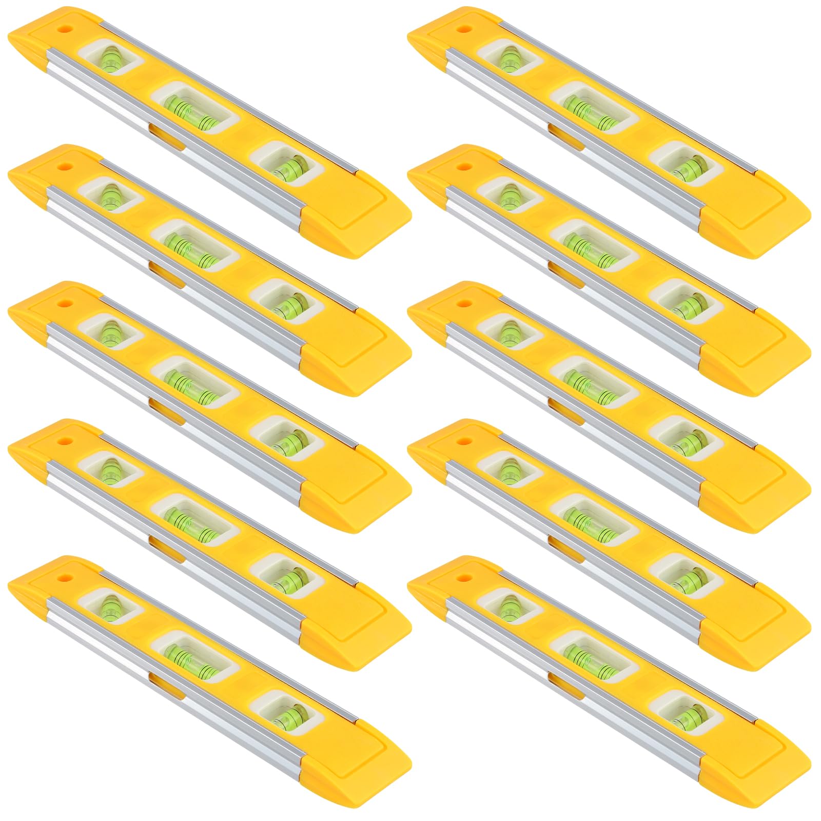 HAKZEON 10 PCS 9 Inch Yellow Magnetic Torpedo Level, Plastic Shell Bubble Level Tool, Spirit Level Measuring Tool with 45/90/180 Degree Bubbles for