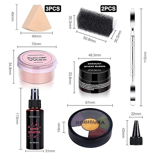 Vista 7 de BOBISUKA Demonic Special Effects SFX Halloween Makeup Kit - 5 Colors Bruise Makeup Face Body Painting Palette + Scar Wax with Spatula Tool + Fake