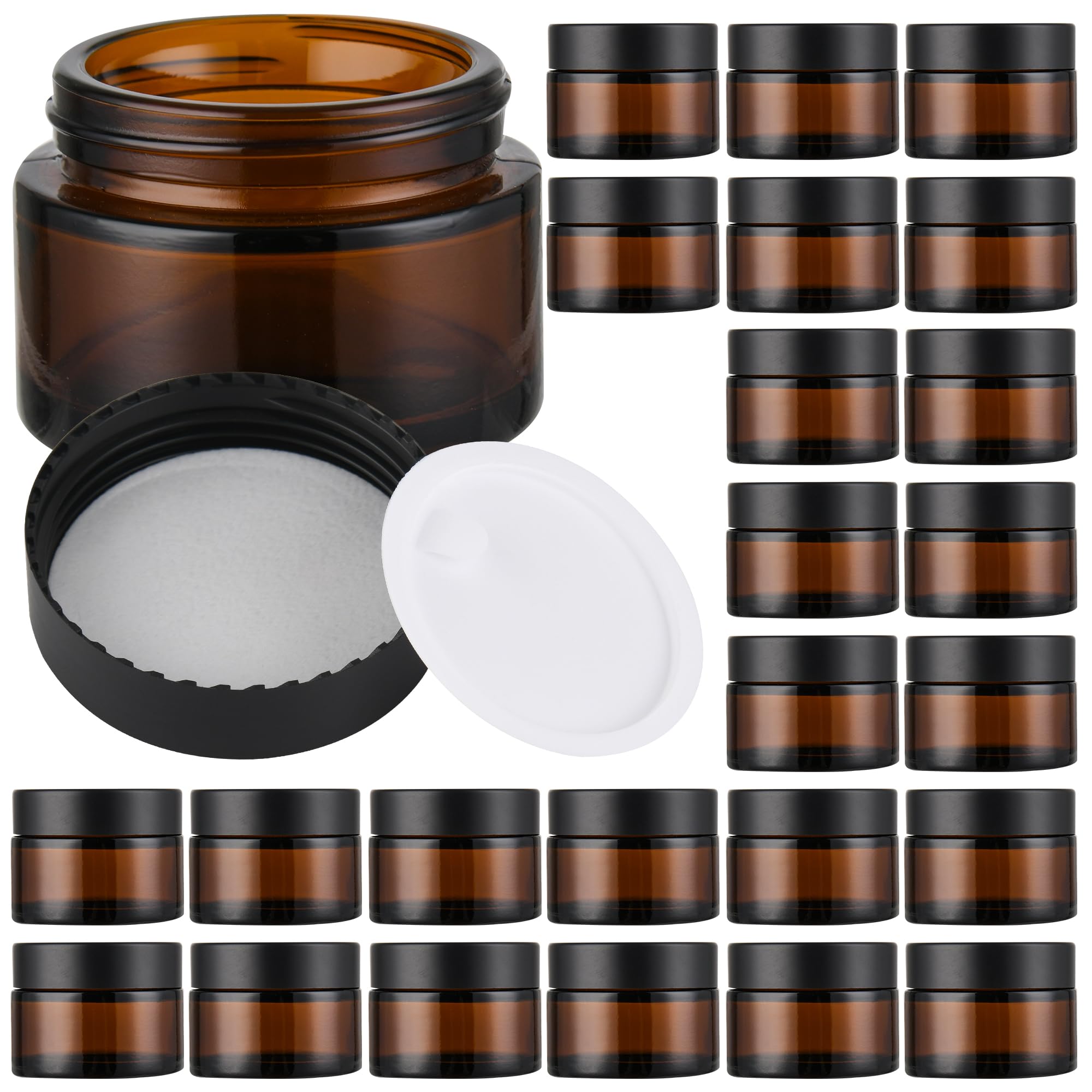 Glass Jars with Lids,Eco-Friendly Cosmetic Containers with Airtight Black Lids & Liners, Multi-Color Options for Cream, Lotion, Body Butter, DIY