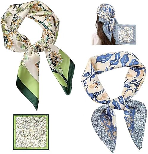 YUISI 2Pcs Silk Blend Square Scarf for Women 70x70cm Stylish Paisley Print Bandana Headscarf, Satin Neck Head Scarf, Satin...