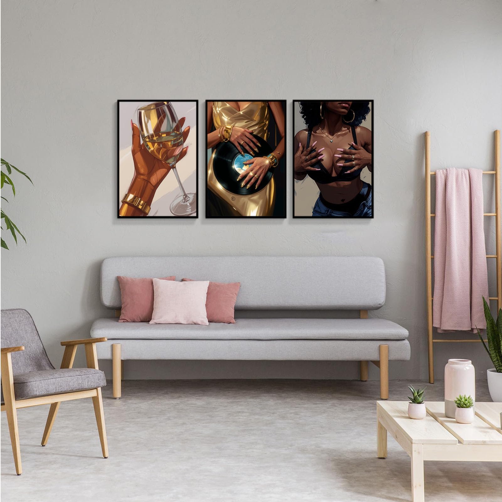 Amazon.com: Set of 3 Modern Luxury Art Set Elegant Wine Handle Girl in Gold  Dress Black Girl Art Fashion Mural for Exquisite Interior Decoration  20x30in Metal blackFramed: Posters & Prints