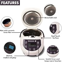 Vista 5 de Reishunger Mini olla arrocera digital y vaporera, color negro con función de mantener el calor y temporizador, 3.5 tazas, pequeña olla arrocera