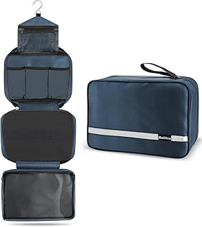 MalitonToiletry Bag, Hanging Toiletry Bag, Foldable Makeup Bag with 4 Compartments, Waterproof Wash Bag for Business Trip, Vacation and Bathroom for Makeup Bag & Shower Bag（Navy Blue）
