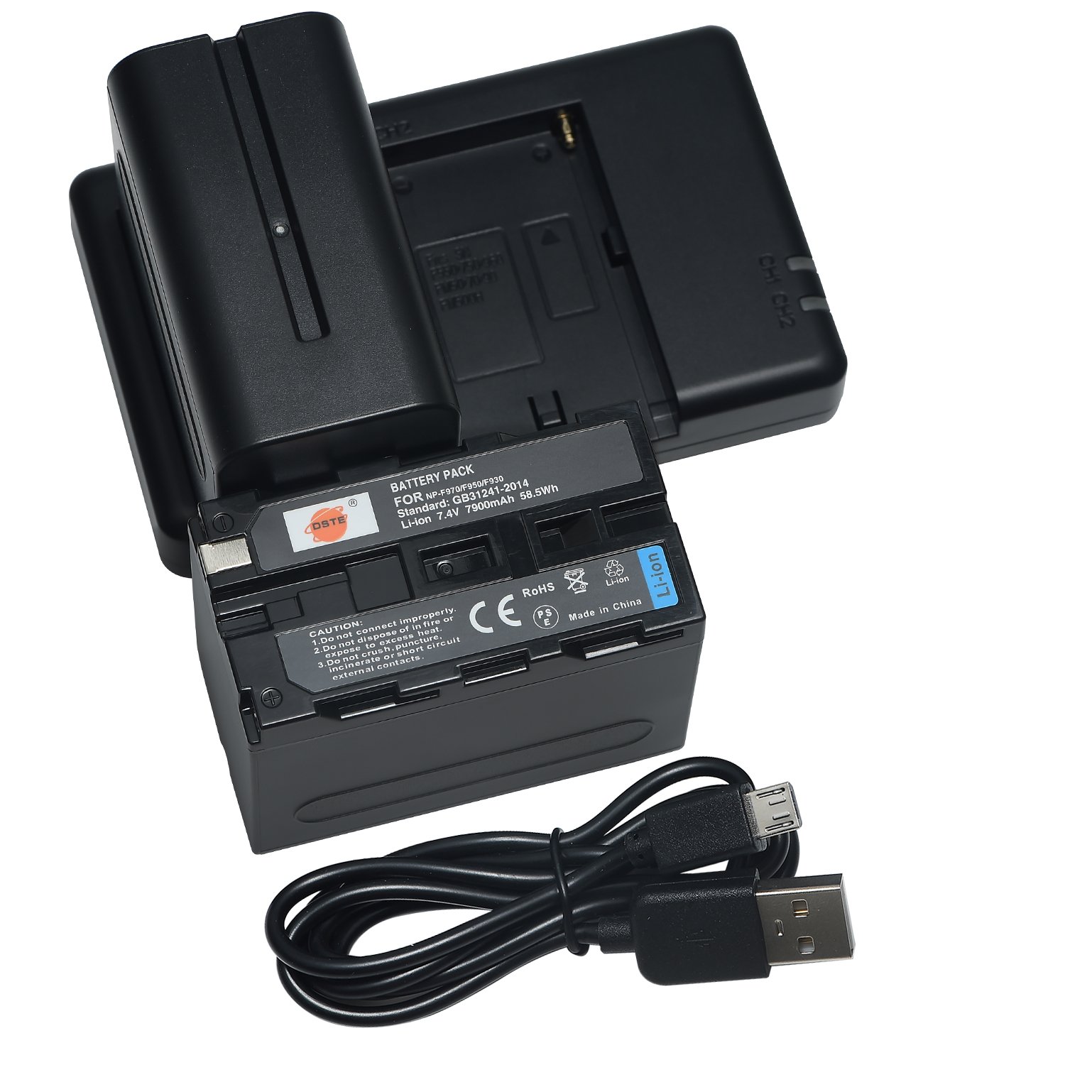 DSTE (2 Pack) NP-F970 Battery + Rapid Dual Battery Charger Compatible with Sony DCM-M1 MVC-CD1000 HDR-FX1 DCR-VX2100E DSR-PD190P HXR-NX3 NP-F930 NP-F950 NP-F960 NP-F550 NP-F530 NP-F330 NP-F570