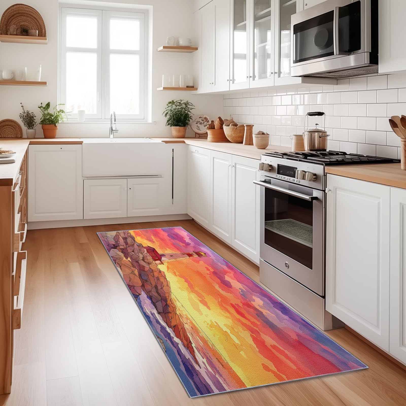 Tapis de couloir 60x240 cm lavable et antidérapant rouge orangé