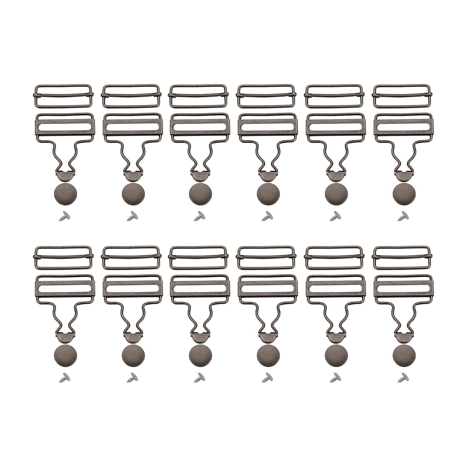 KBOLAE 12Set Metal Fasteners Clip Brace Buckles Suspenders Buckles with Slider 32mm, Gray