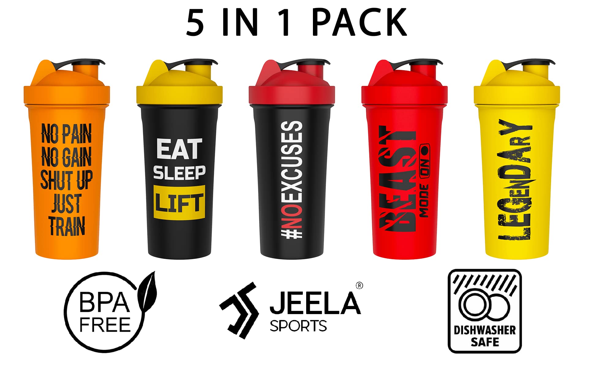 Buy JEELA SPORTS [5 PACK] Protein Shaker Bottles for Protein Mixes 24