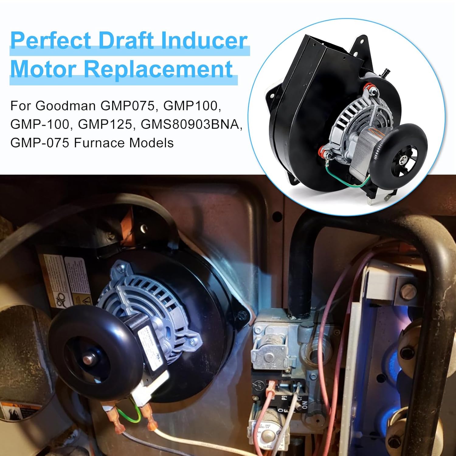 Adviace J238-112-11128 J238-112-11258 Draft Inducer Blower Fan Motor for Jakel Furnace, B1859005S B1859005 Draft Inducer Blower Motor for Goodman Furnace