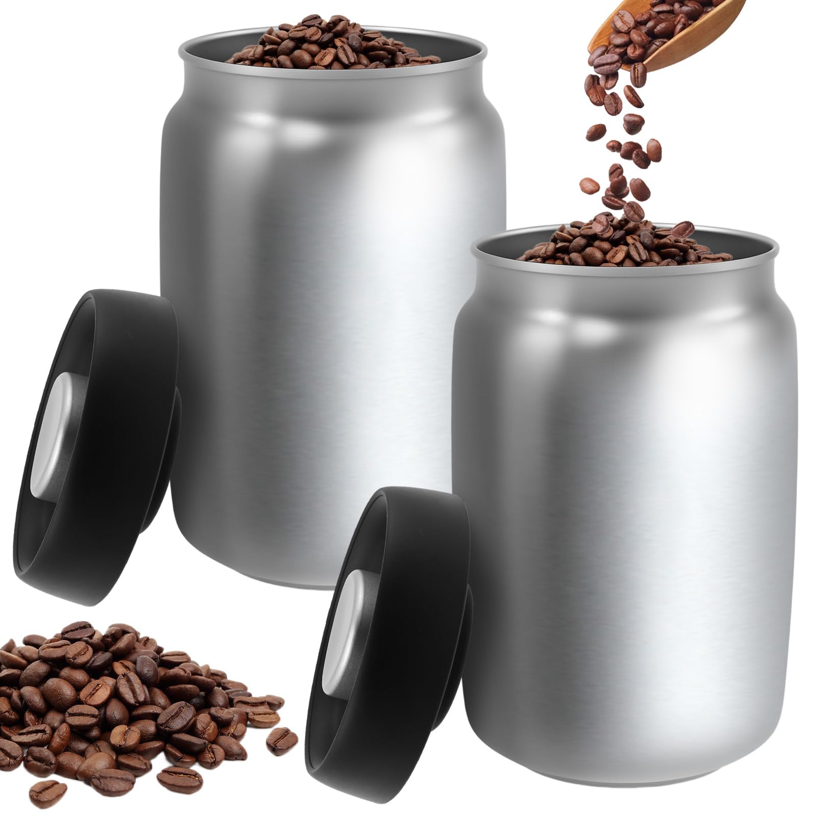 WAMEITF 2PCS Coffee Vacuum Canisters, 1200ml Stainless Steel Coffee Bean Vacuum Sealed Jar, Large Capacity Tea Storage Can,Space Saving Cereals Storage Container for Home Kitchen Storages