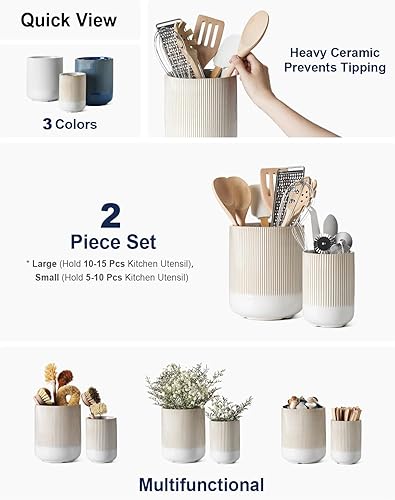 Miniatura 2 de LE TAUCI Soporte para utensilios, 7.3 + 5.4 pulgadas de cerámica para encimera, utensilios de cocina grandes para encimera de cocina, decoración de