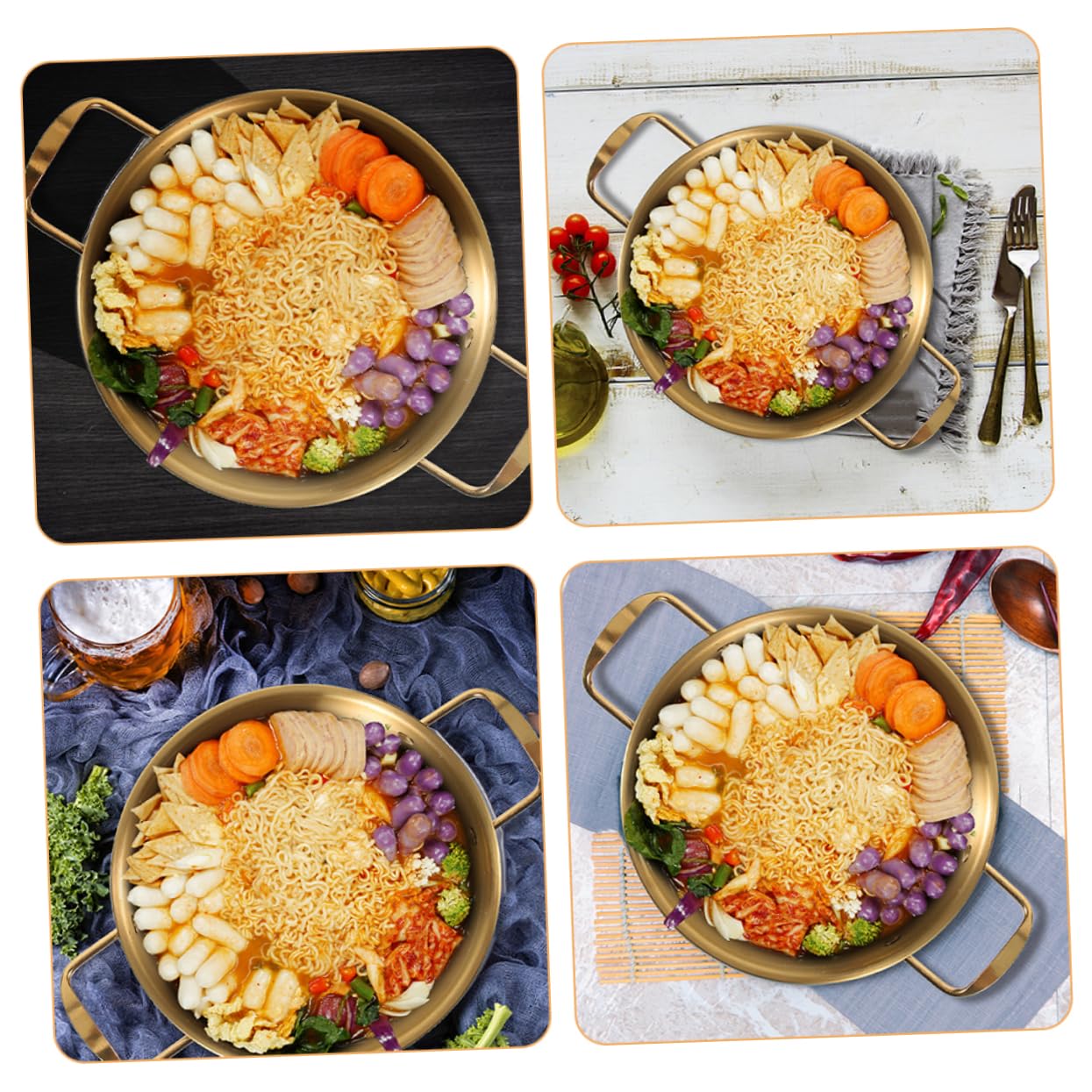 MUCKLILY Korean Ramen Pot with Double Handles Non Stick Noodle Pot for Soups and Stews Kitchen Accessory for Family Gatherings and Outdoor Cooking