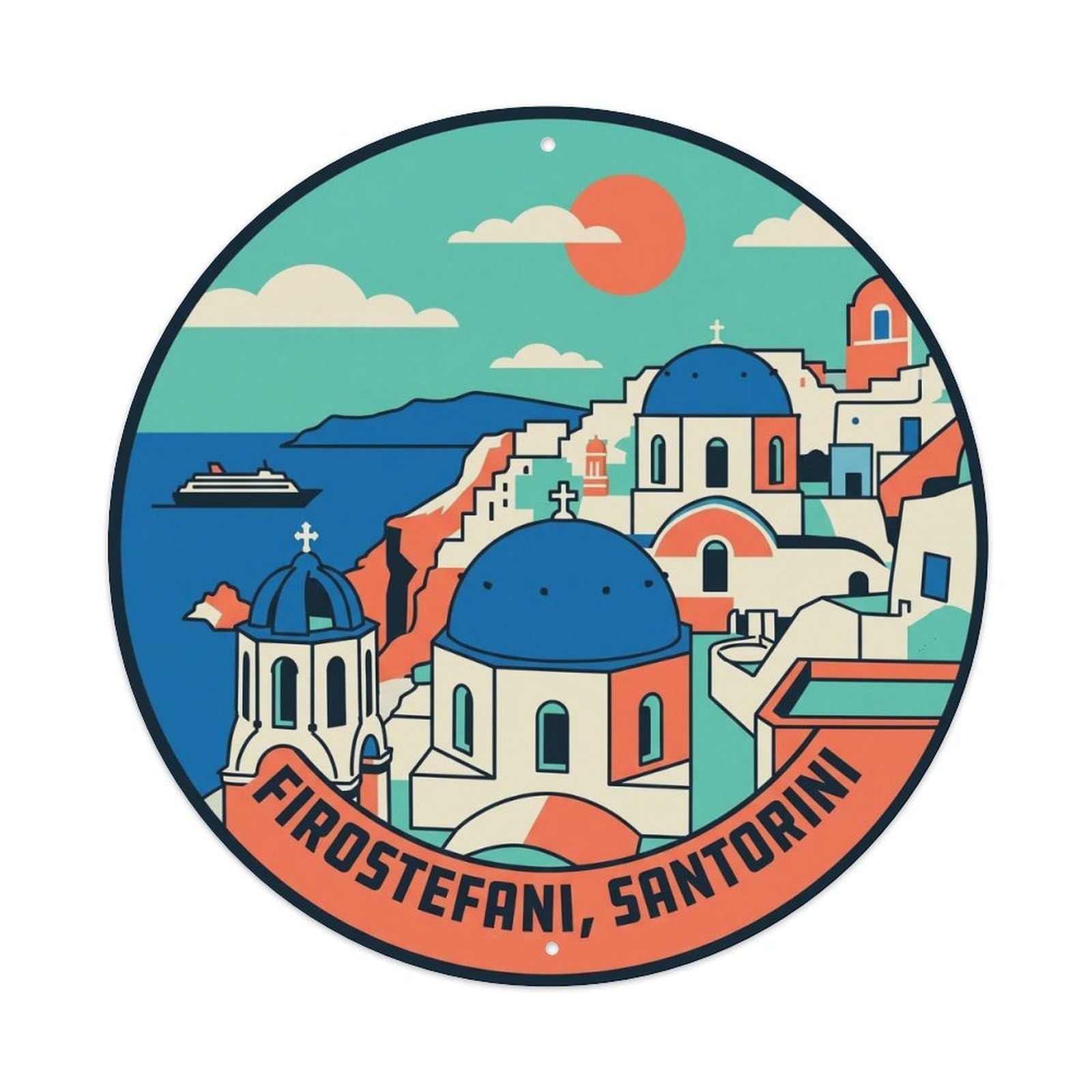 Three Blue Domes Firostefani Santorini Greece Travel Metal Tin Sign