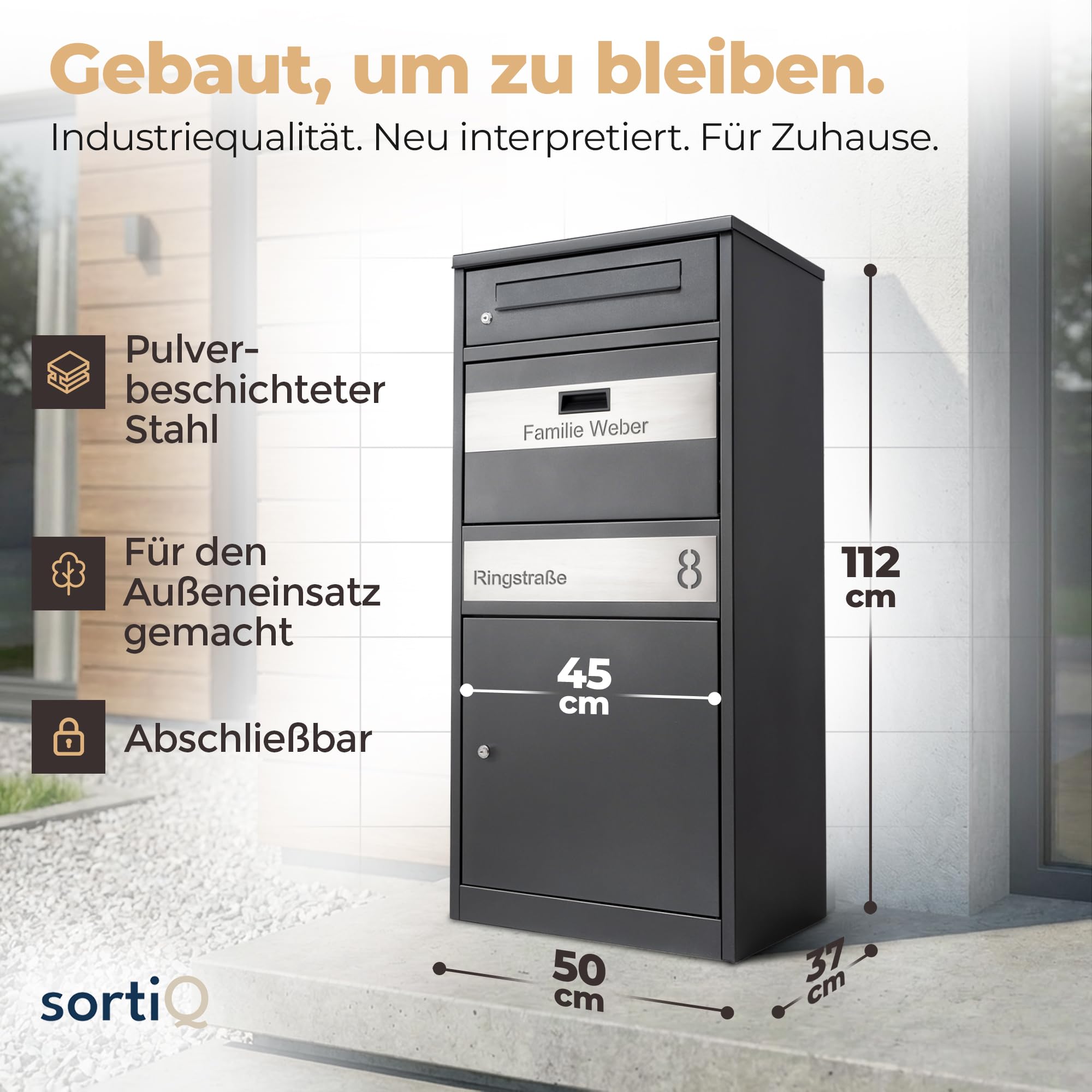 Paketbox Draussen Groß XXL (Anthrazit) | Briefkasten mit Paketfach Freistehend | 100% Wasserdicht & fertig Montiert | Diebstahlschutz Paketbriefkasten für Zuhause (DB703 Eisenglimmer)