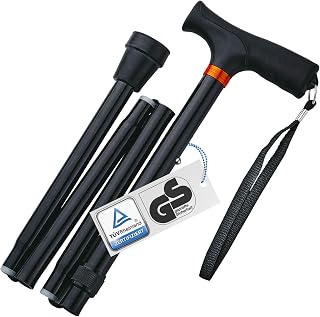 Teleskop-Gehstock, Spazierstock, stabil, faltbar, höhenverstellbar, rutschfest, komfortabel, nur 420 Gramm, max. 136 Kg, Reise-Gehstock, 48748, Schwarz