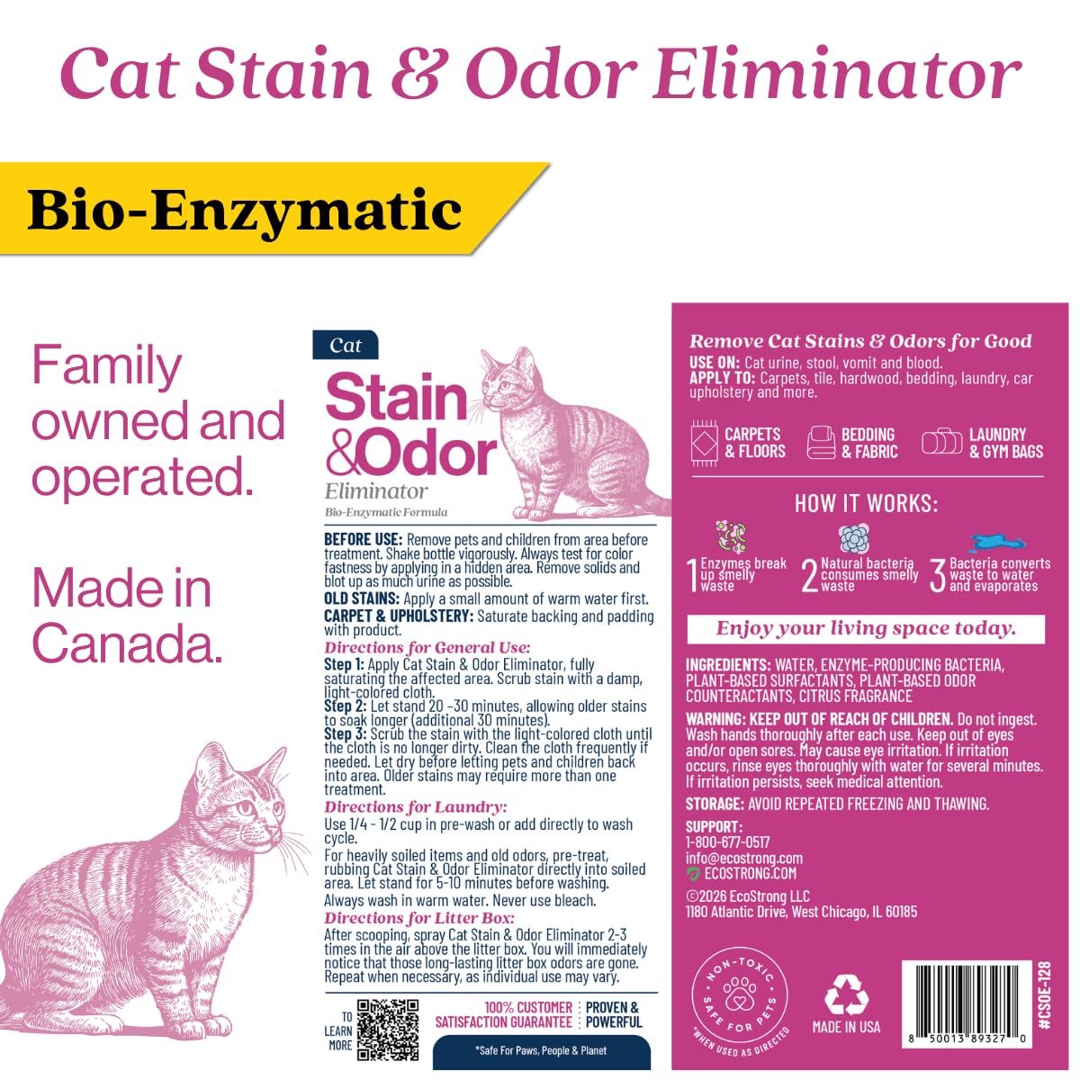 Smacchiatore di gatti e odori | Neutralizzatore di odori di urina enzimatica – smacchiatore per tappeti, lettiere, biancheria da letto e biancheria [Dimensioni del valore del gallone del profumo di