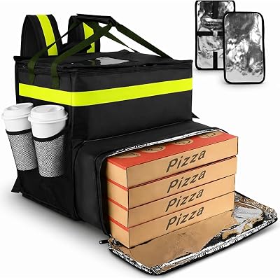Bodaon Food Delivery Backpack, Large Insulated Pizza Delivery Bag for DoorDash/Uber Eats, Expandable Hot/Cold Food Carrier with Cup Holders & Reflective Strip for Bike Motorcycle Delivery
