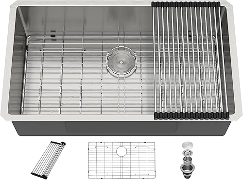Dcolora Fregadero de cocina empotrado de 32 pulgadas calibre 16 soldadura a mano de acero inoxidable 304 clásico cepillado grande fregadero de