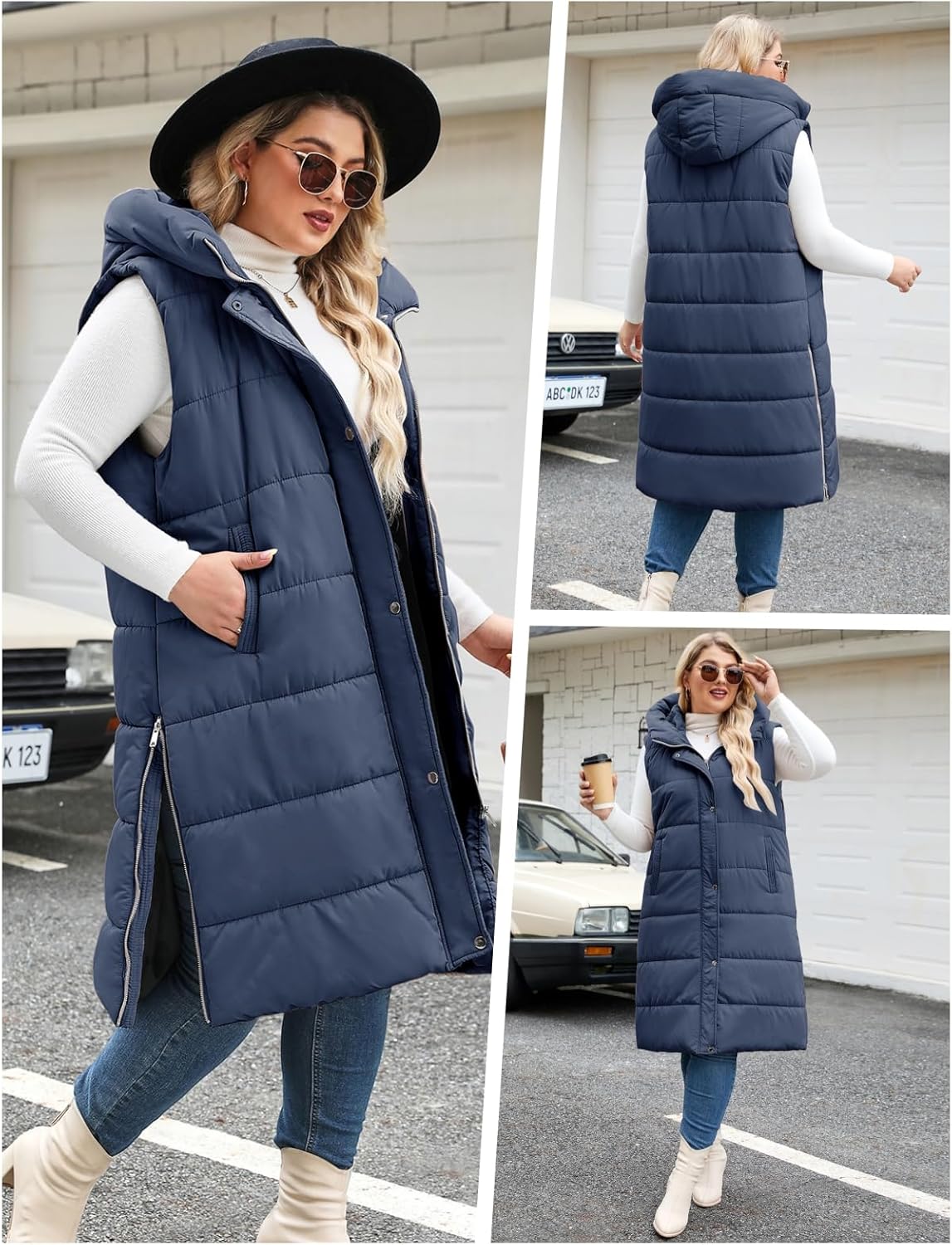 Plus Size Long Puffer Vest Women Winter Sleeveless Puffy Jacket with Hood Zip Up Quilted Vest 2025 - Image 2
