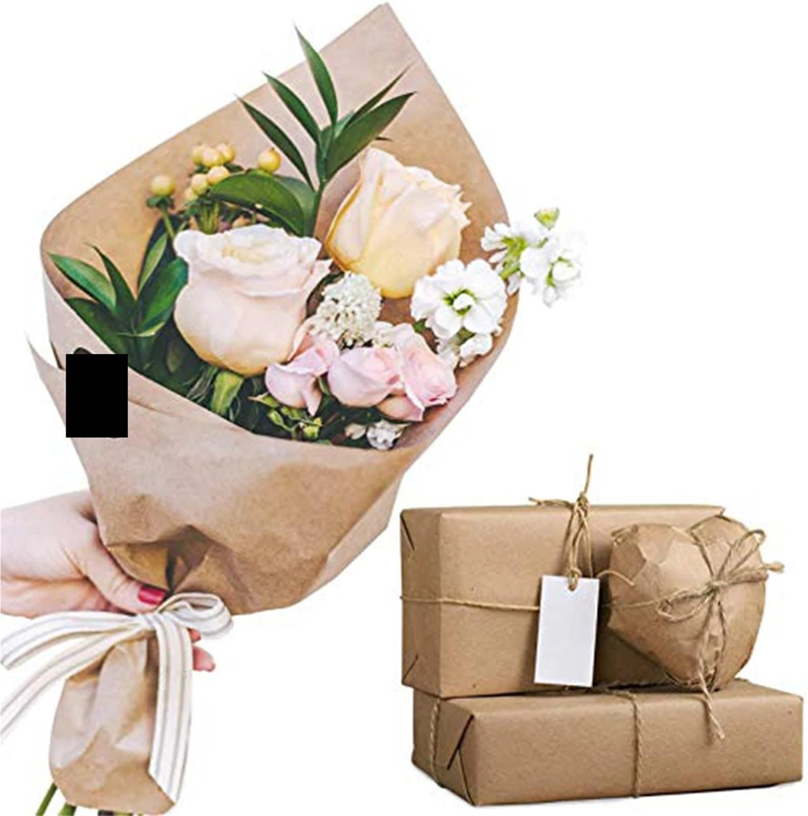 Geschenkpapier 2 Rollen braunes Papier 5 m/Rolle Geschenkpapier, ideal for Verpacken von Geschenken, Kunsthandwerk, Zuhause, Geschäft, Partydekorationen(30 * 500cm)