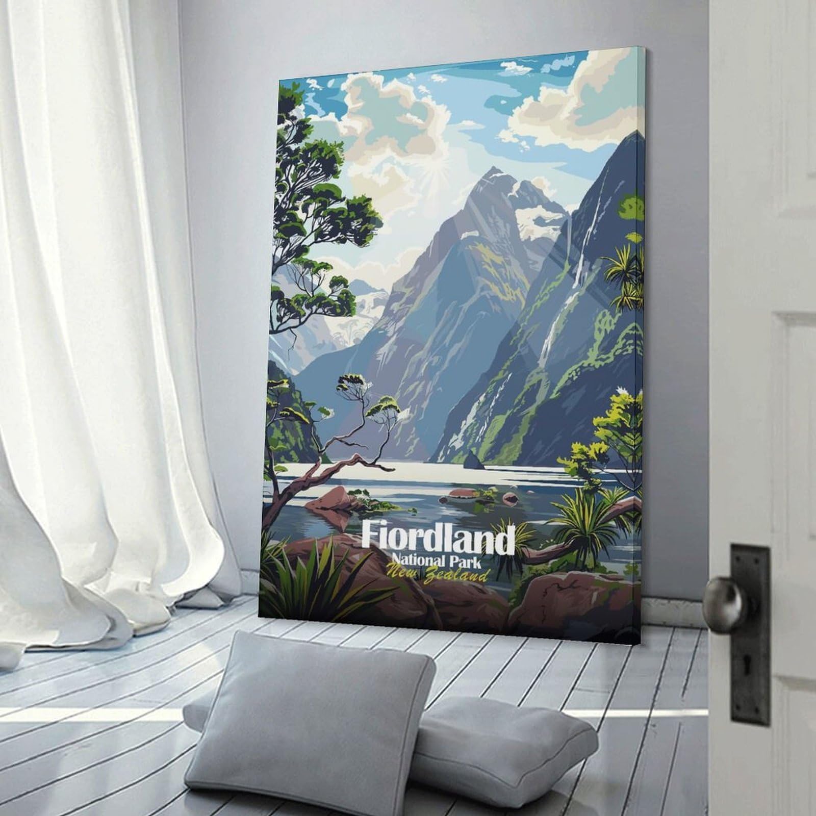 Junmoney Fiordland National Park New Zealand Canvas Art Print, 20x30inch(50x75cm), for Wall Displays, Bedrooms Or Room Updates, Home Wall Art for Statement Displays