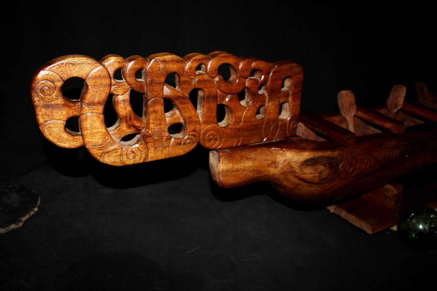 Tikimaster Waka Warrior Canoe 48 inch - Natural Monkeypod Replica New Zealand Canoe | #bla6020120n