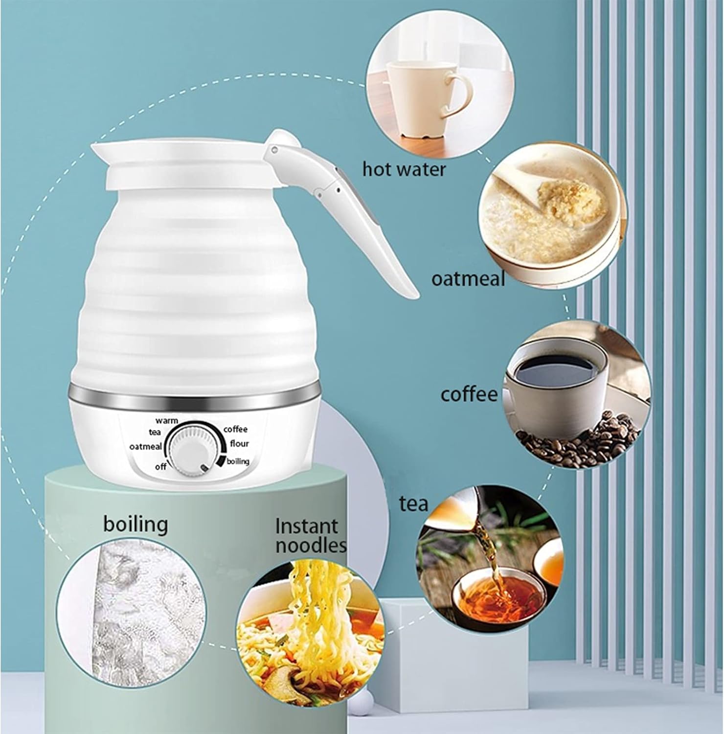 RAREONES 0.6L Foldable Travel Kettle | Portable Electric Tea Kettle with Cup | Temperature Control & Auto Keep Warm,Collapsible & Folding Small Kettle for Boiling Water