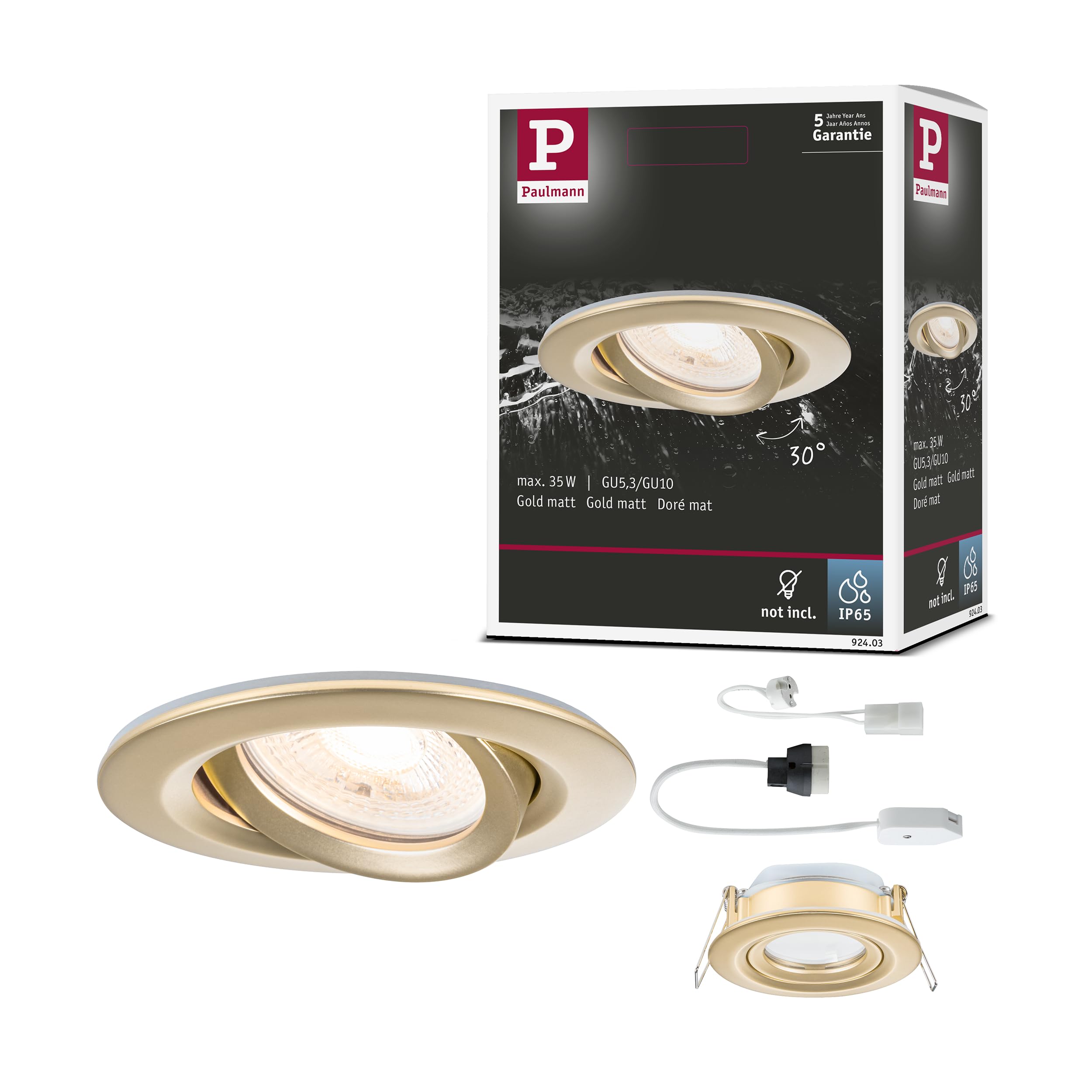 Paulmann 92403 Recessed luminaire Nova Plus IP65 Round 93mm 30° GU5,3 / GU10 max. 35W 230/12V dimmable Gold matt