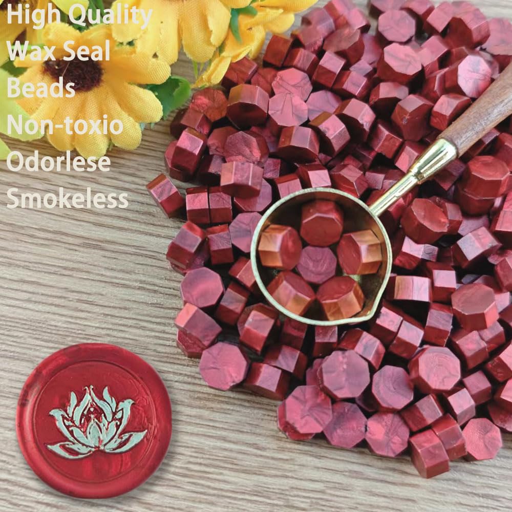 Ioggtser Octagon Sealing Wax Beads for Seal Stamp - 360 PCS for Making Seals for Wedding and Party Invitations (Flame Red) - Image 2