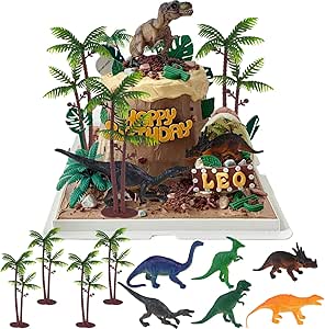 LIULINY 16-tlg. Dinosaurier Kuchen-Deko Set - Bunte Dino Figuren Für Geburtstagstorten