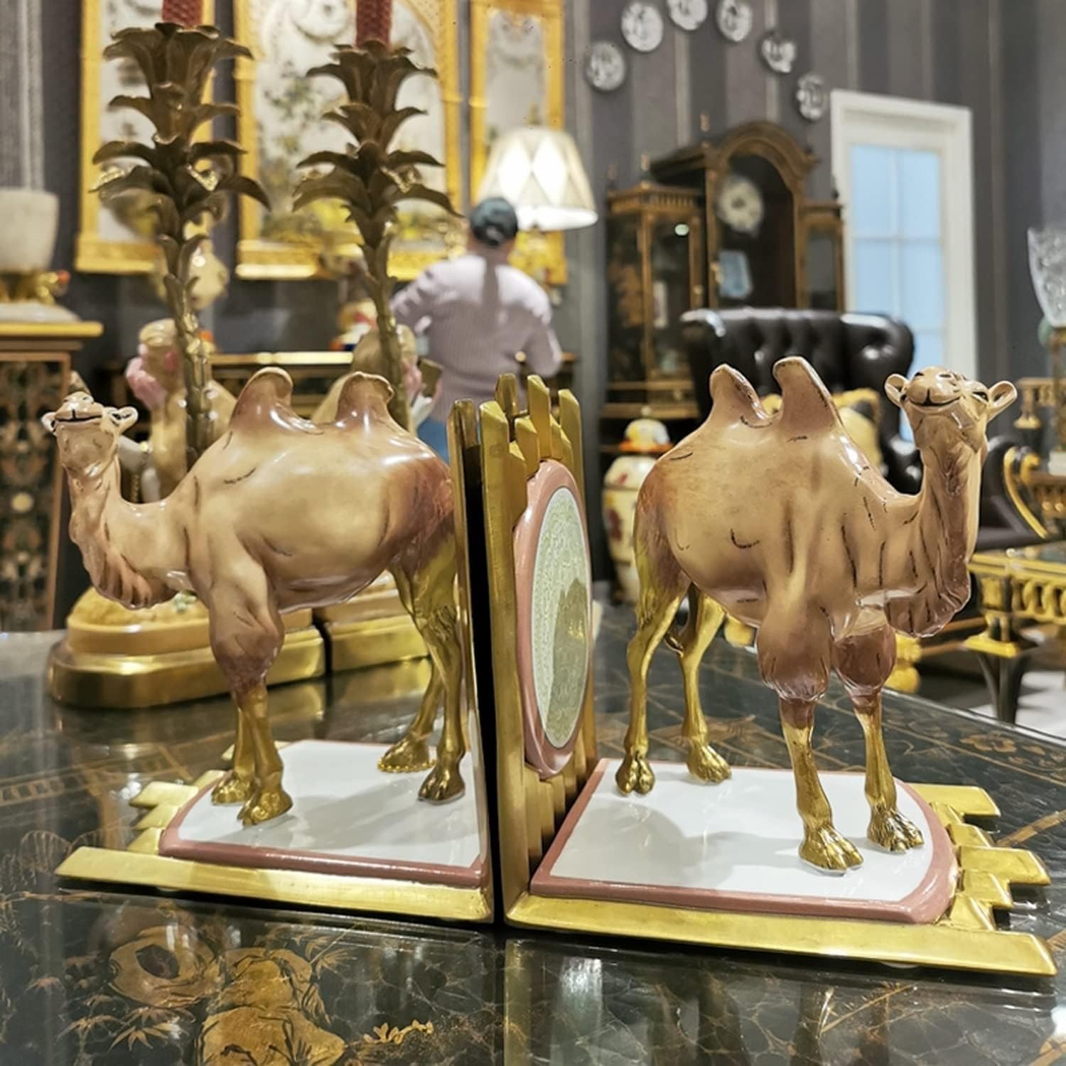 Sujetalibros Apoya Libros Sujetalibros Elegantes con Estatua de Camello, sujetalibros de latón Pesado, Tapones para Libros Sujeta Libros Soporte Libros Mesa