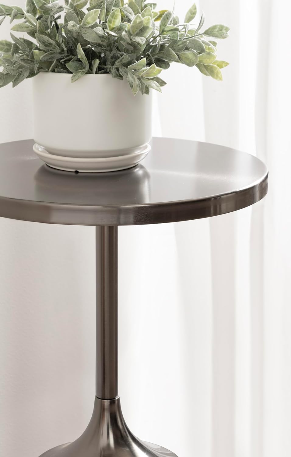 Kate and Laurel Whelan Modern Metal Round Side Table, 14 x 14 x 24, Gunmetal and Black, Transitional Sculptural Indoor Plant Stand for Living Room End Table or Bedroom Nightstand