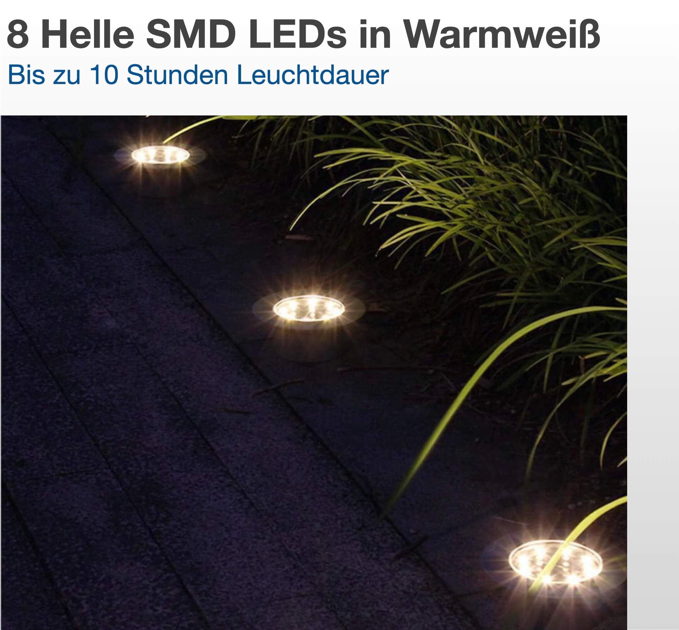 lambado 6er Set LED Solar Bodenleuchten Außen Schwarz matt | Hochwertige Bodenstrahler Wetterfest IP65 Ø12cm | Bodeneinbaustrahler mit 8 SMD LEDs Warmweiß 3000K