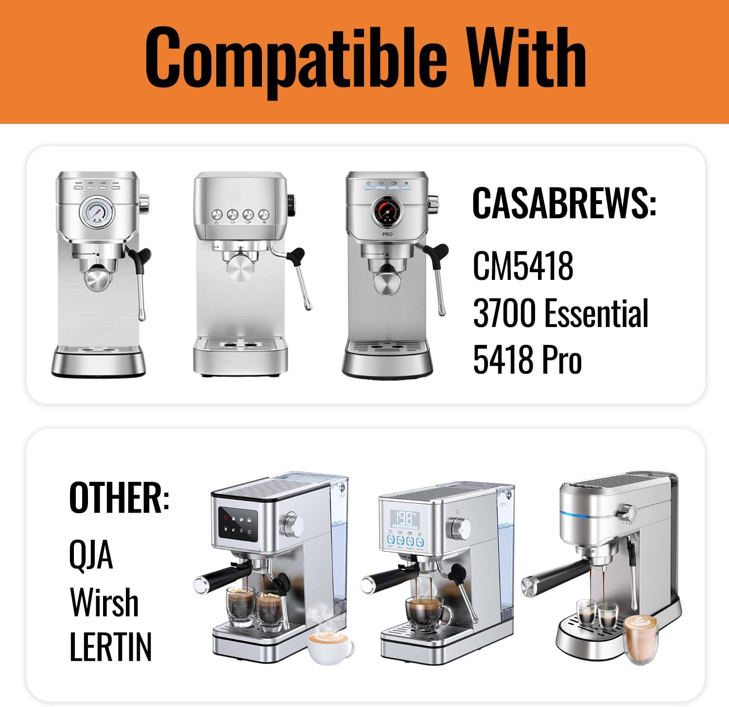 51mm Bottomless Portafilter for CASABREWS CM5418 & 3700 Essential Espresso Machines, Stainless Steel Single Wall Double Shot Filter Basket Included