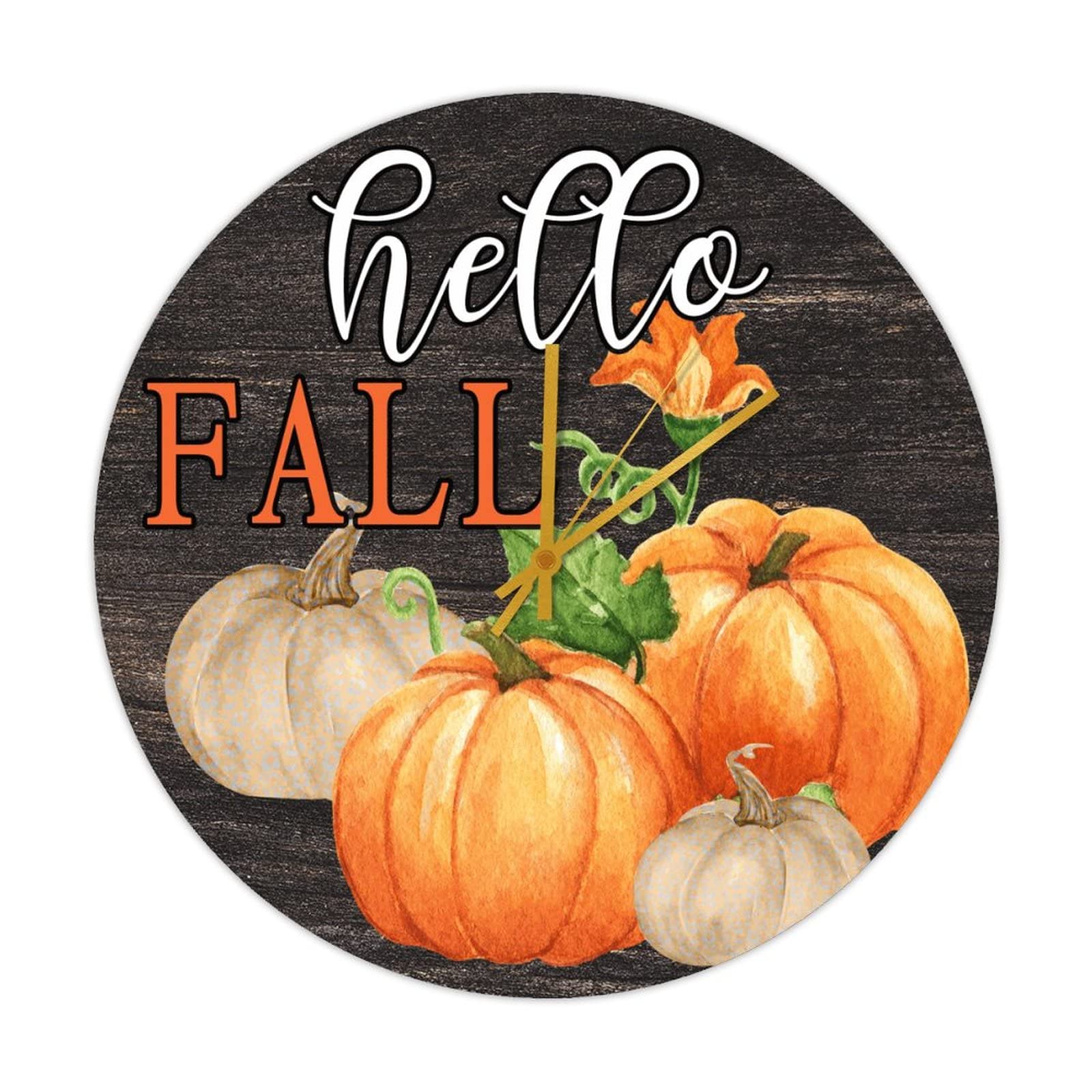 Horloge murale ronde en bois Hello Fall Pumpkins Clocks rétro 38cm