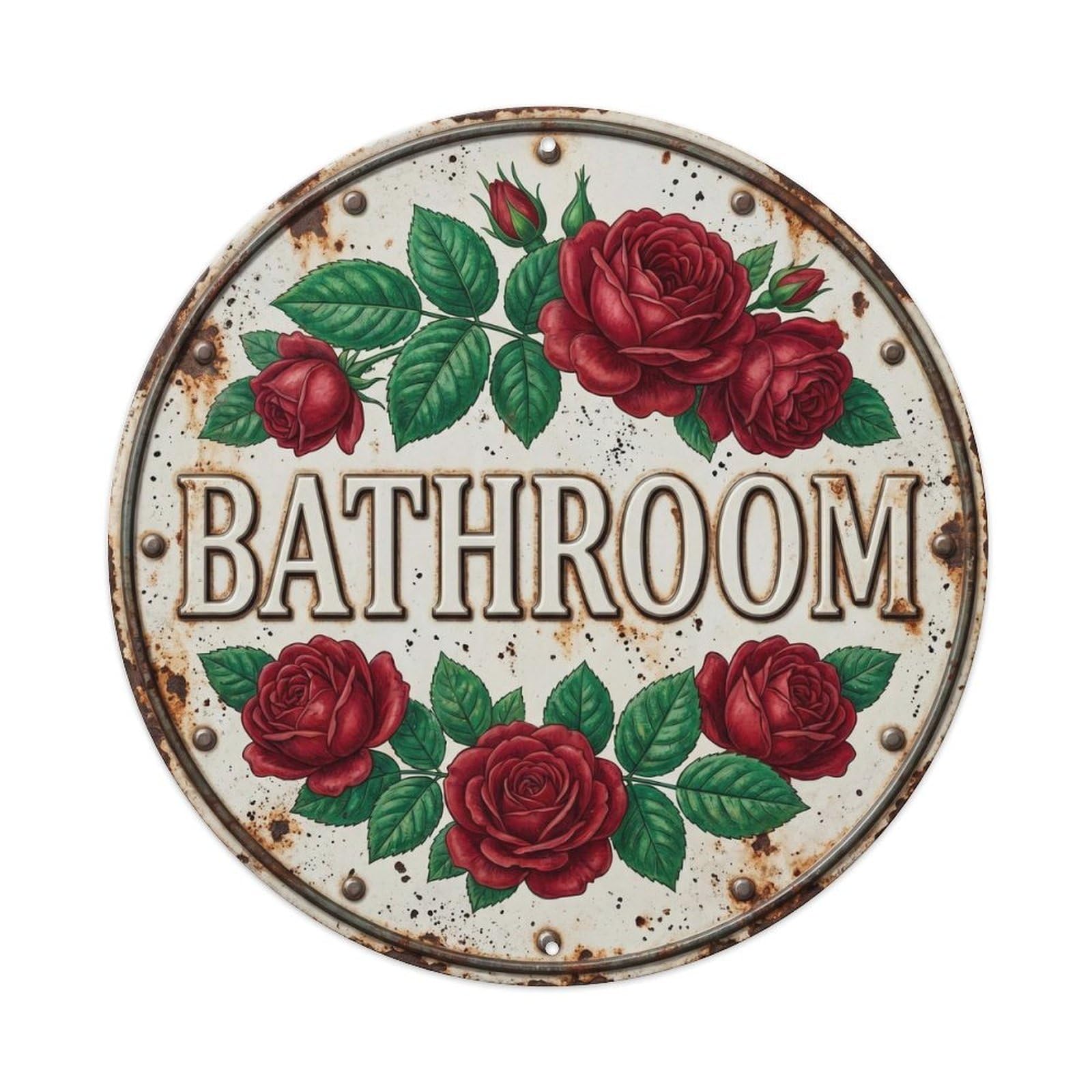 Bathroom Botanical Floral Room Label Rose Metal Tin Sign