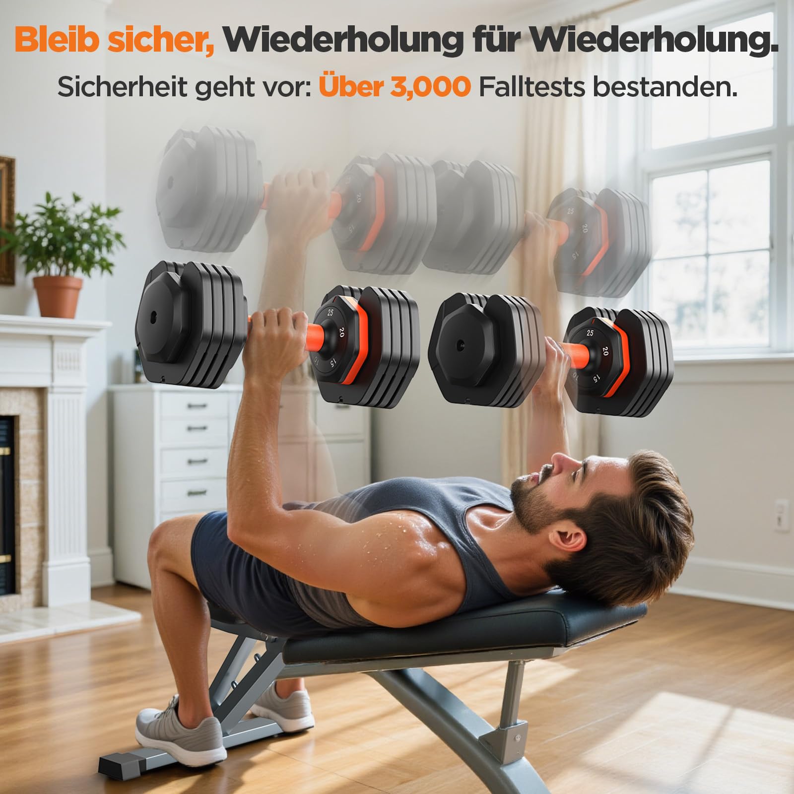 FEIERDUN 2x11kg(25LB) | 2x24kg(52,5LB) | 1x25kg(55LB), Verstellbare Hantel | Smart-Click-Technologie für schnellen wechsel, rutschfestem Griff,Gut für Zuhause, Büro, Fitnessstudio, Körpertraining