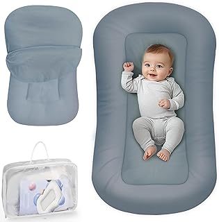 Infant Support Cushion - Baby Support Cushion for Newborn, 0-24 Months, Portable Tummy Time Mat for Home and Travel, Soft Cotton, Supervised Use, Baby Essentials Gift, Grayish Blue, (Cover Included)
