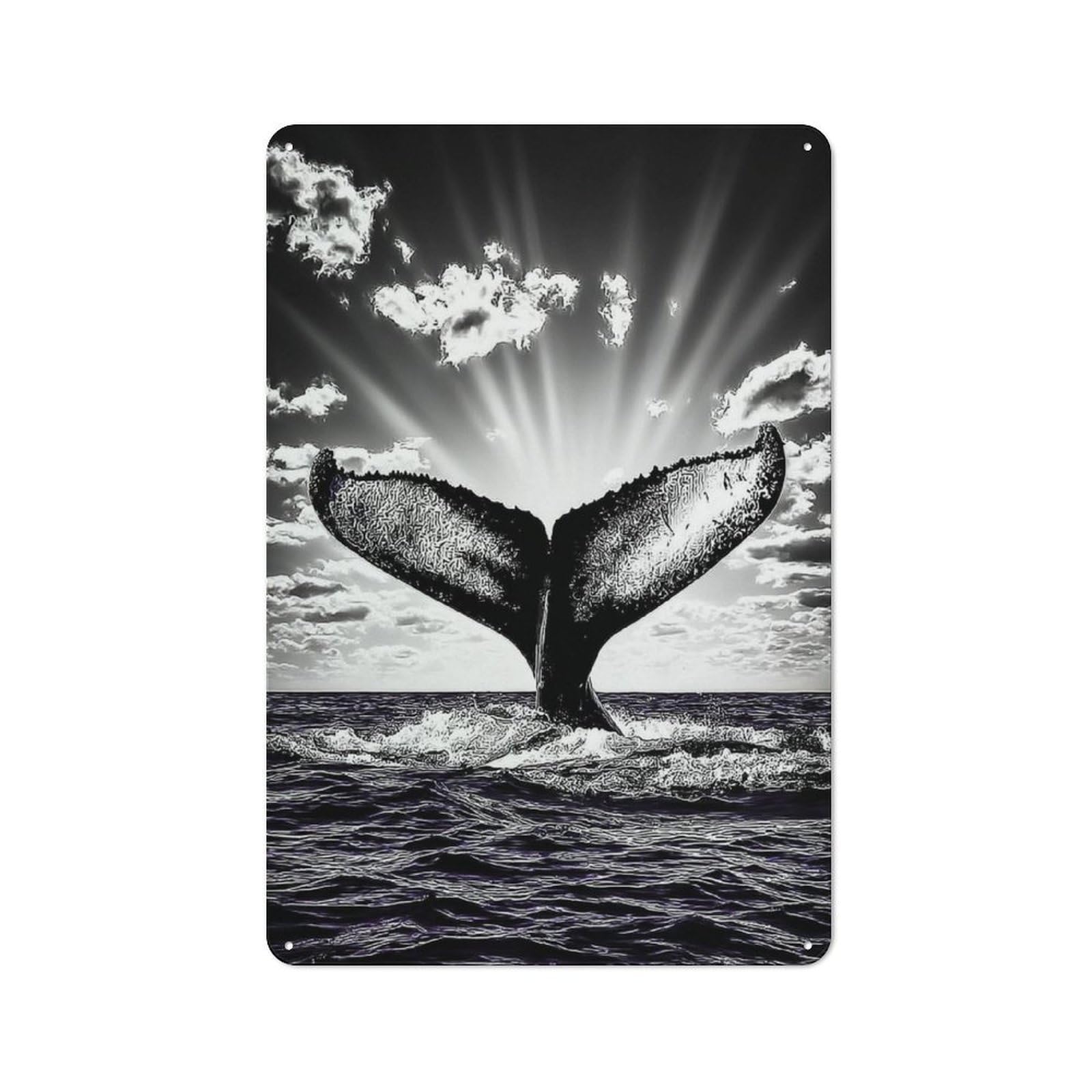Junmoney Whale Tail In Ocean With Sunlight 30X20cm Retro Tin Sign With For Living Room Or Hallway, A Decorative Metal Sign For Living Rooms And Hallways