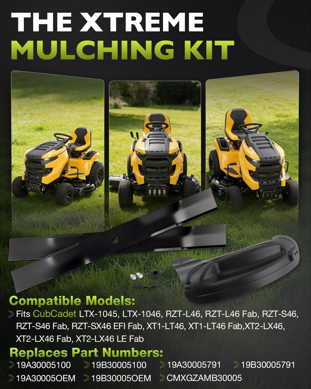 HQPASFY 19B30005100 Mulching Kit Compatible with 46" Deck CubCadet XT1-LT46 XT2-LX46 LTX-1045 LTX-1046 RZT-L46 RZT-S46 RZT-SX46 Zero Turn Mower Replaces 19A30005100, 19A30005791, 19B30005791