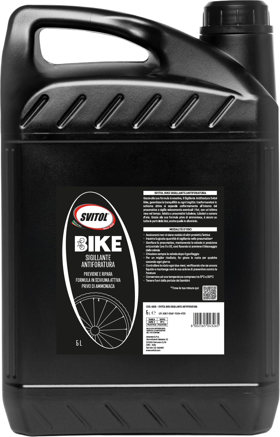 SVITOL - Sigillante Antiforatura per Bicicletta con Formula Innovativa, 5L | Adatto a Pneumatici Tubeless, Tubolari e Camera d'Aria, Sicuro su Alluminio